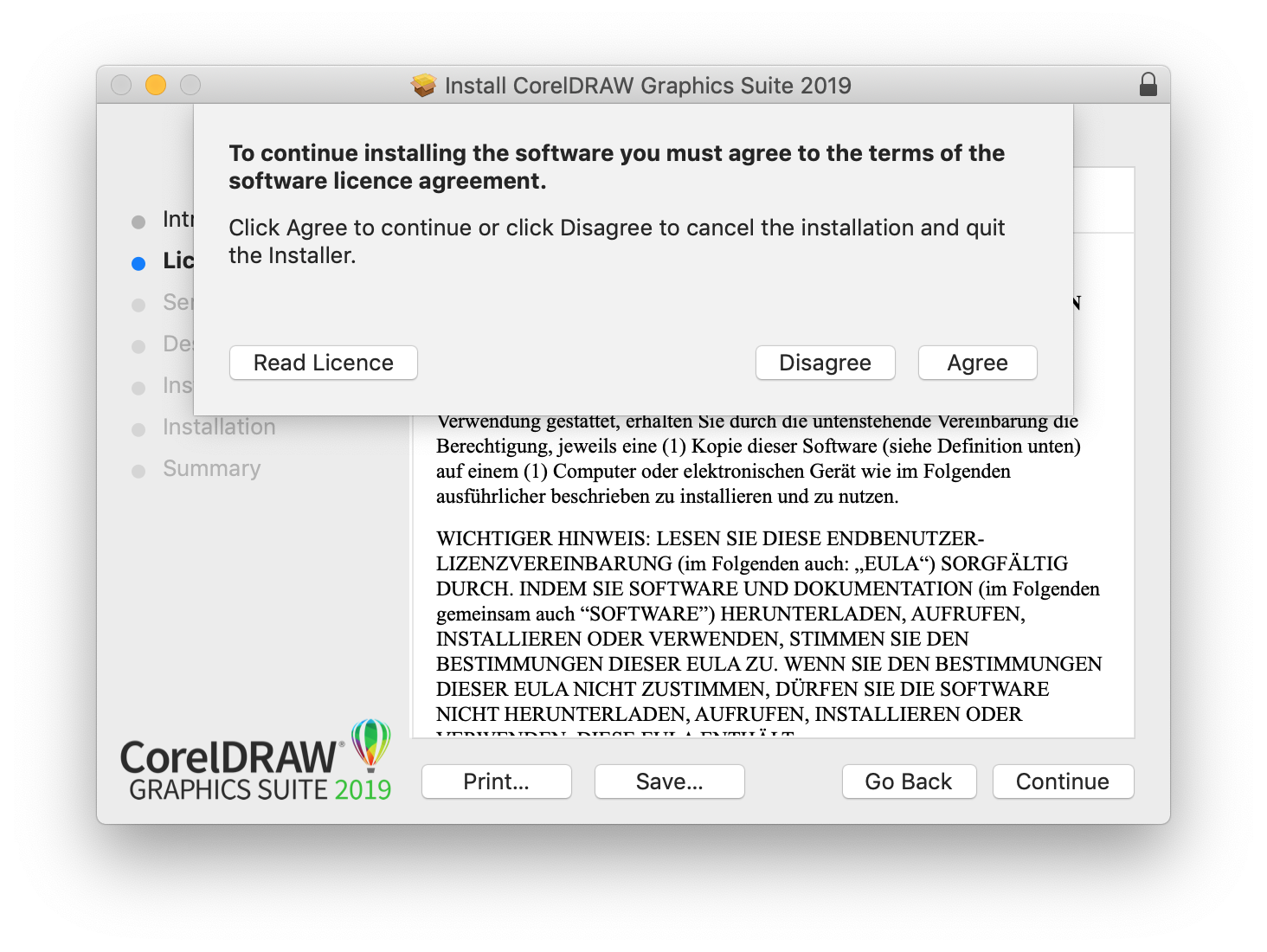 CorelDraw Licence Accepting Mac
